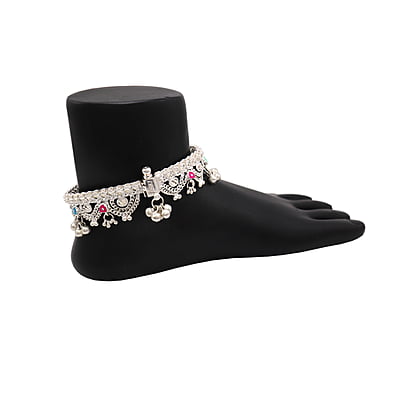 Silver Anklets for women with chain model/Enamel design Payals Silver Anklets for women with chain model/Enamel design Payals