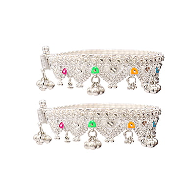 Silver Anklets for women with chain model/Enamel design Payals Silver Anklets for women with chain model/Enamel design Payals