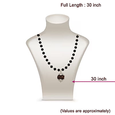 Silver Tied Wooden Beads ebony Mala (Black) with Rudraksha Pendant