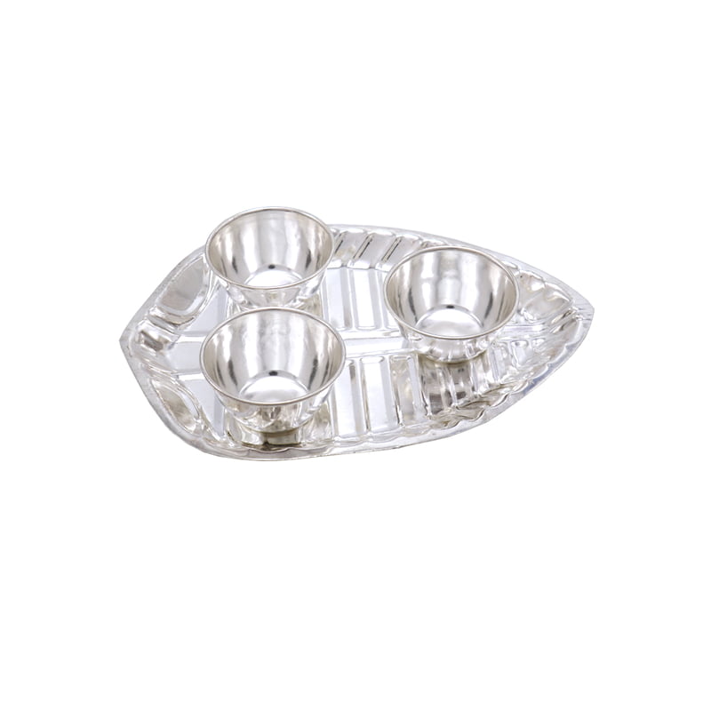 Silver Haldi Kumkum Trible Leaf Holder