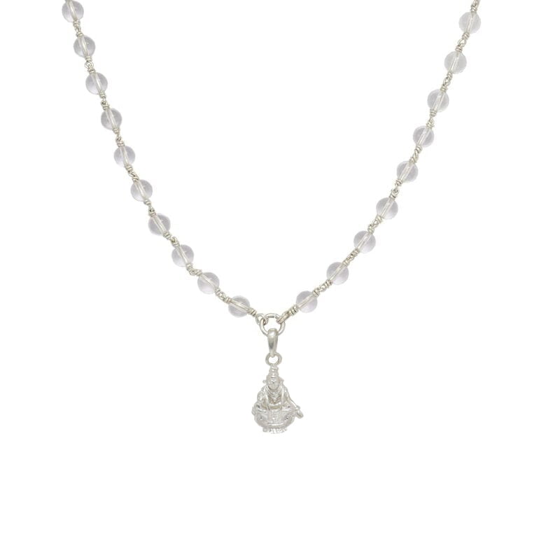 Silver Tied Spatika Mala with Iyyappan Pendant Silver Tied Spatika Mala with Iyyappan Pendant