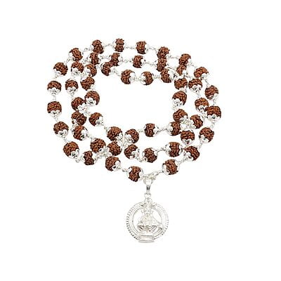 Silver Caped Rudraksha Mala/Chain with Iyyappan Pendent/Dollar Silver Caped Rudraksha Mala/Chain with Iyyappan Pendent/Dollar