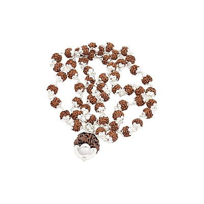 Silver Caped Rudraksha Mala/Chain with Rudraksham Pendent/Dollar Silver Caped Rudraksha Mala/Chain with Rudraksham Pendent/Dollar