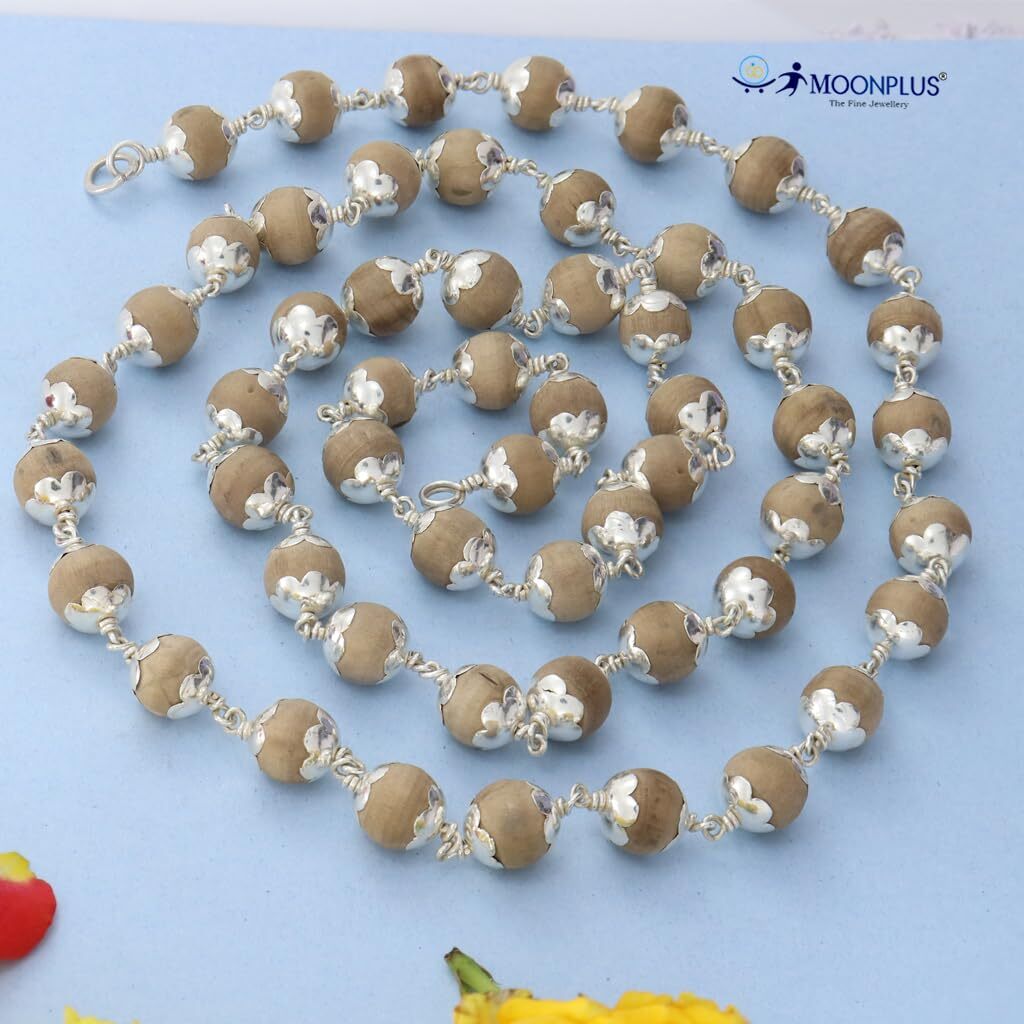 Original Tulasi Mala in Pure Silver Japa Beads for Ayyappan  Devotees, Vaishnavas Meditation