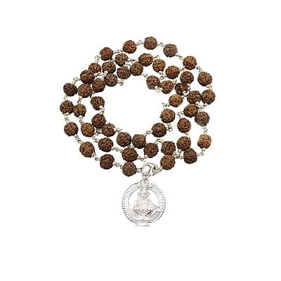 Silver Tied Rudraksha Mala/Chain with Ayyappan Pendent/Dollar Silver Tied Rudraksha Mala/Chain with Ayyappan Pendent/Dollar
