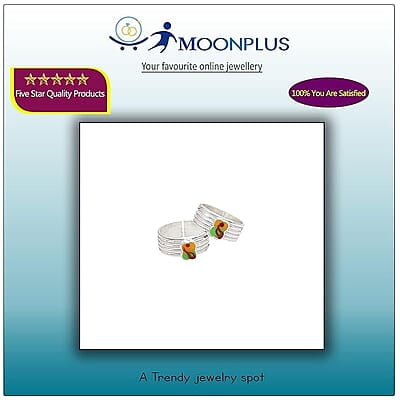 Silver Toe ring, Metti with Multi enamel design