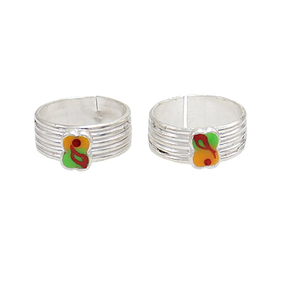 Silver Toe ring, Metti with Multi enamel design