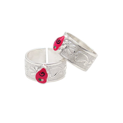Silver Toe Rings, Metti with Red Enamel Silver Toe Rings, Metti with Red Enamel