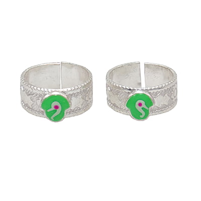 Silver Toe Ring, Metti with Green Enamel