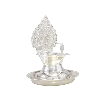 Silver Plate with Kamakshi Diya Silver Plate with Kamakshi Diya