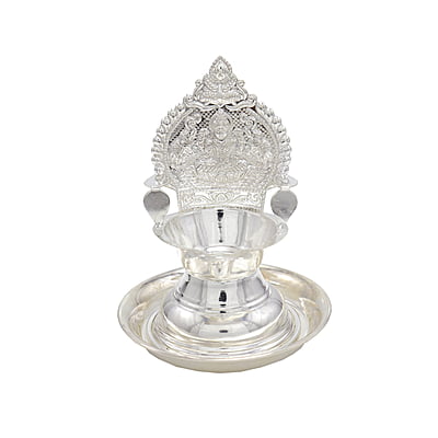 Silver Plate with Kamakshi Diya Silver Plate with Kamakshi Diya