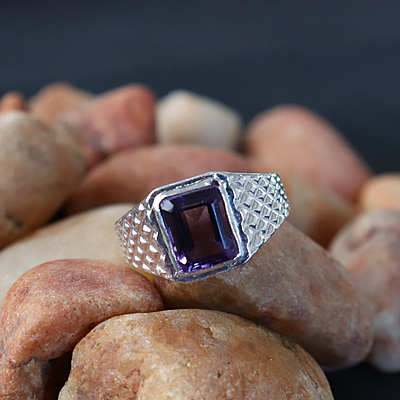Pure Silver Amethyst Stone Ring-Purple