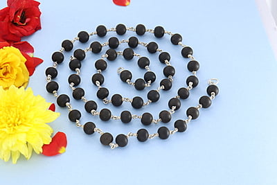 Silver Tied Wooden Beads ebony Mala (Black)