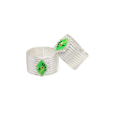 Silver Toe ring, Metti with Green Enamel Design Silver Toe ring, Metti with Green Enamel Design