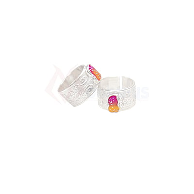 Silver Toe ring, Metti with Pink Enamel Design Silver Toe ring, Metti with Pink Enamel Design