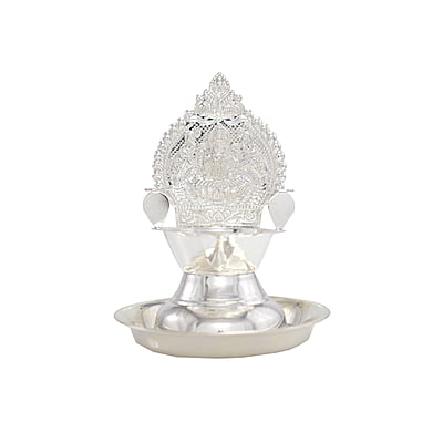 Silver Plate with Kamakshi Diya Silver Plate with Kamakshi Diya