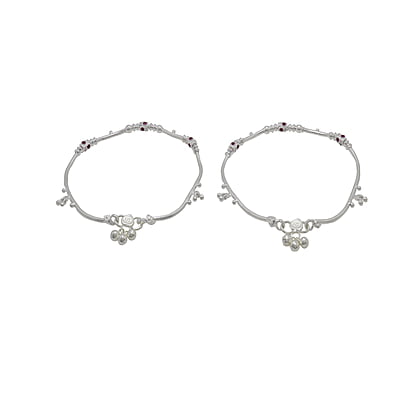 Silver Women Anklet with Red Stone