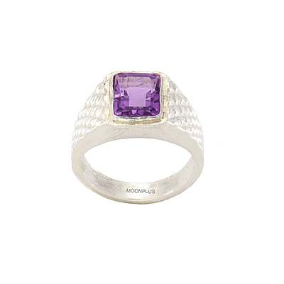 Pure Silver Amethyst Stone Ring-Purple
