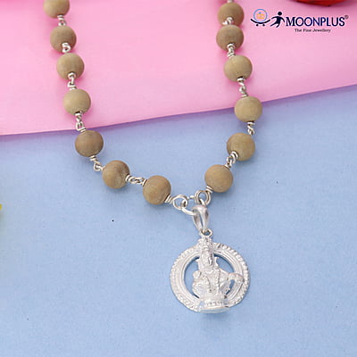 Silver Tied Tulsi Mala 54 beads with Ayyappan Swamy Pendant