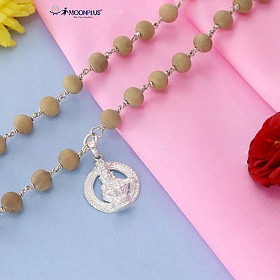 Silver Tied Tulsi Mala 54 beads with Ayyappan Swamy Pendant