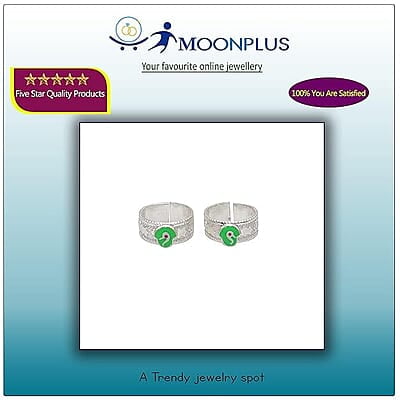 Silver Toe Ring, Metti with Green Enamel