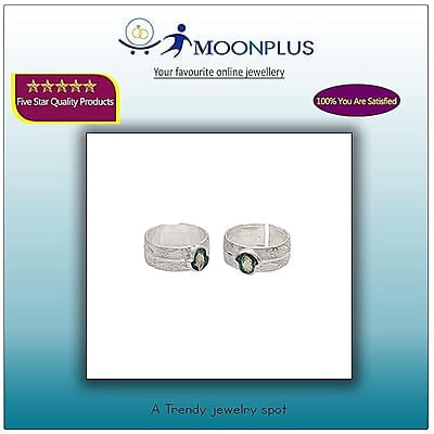 Silver Toe Ring, Metti with Enamel Green