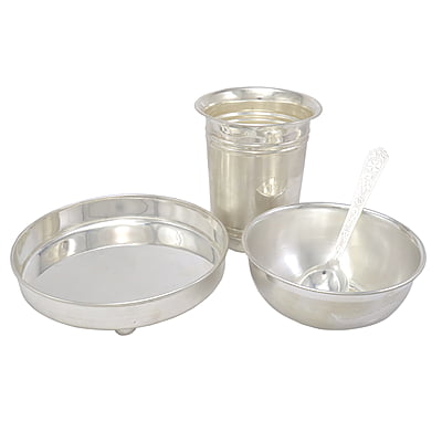 Silver Bowl, Spoon, Glass and Plate