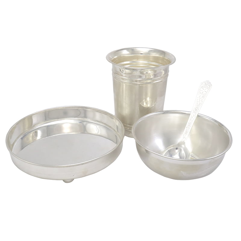 Silver Bowl, Spoon, Glass and Plate Silver Bowl, Spoon, Glass and Plate