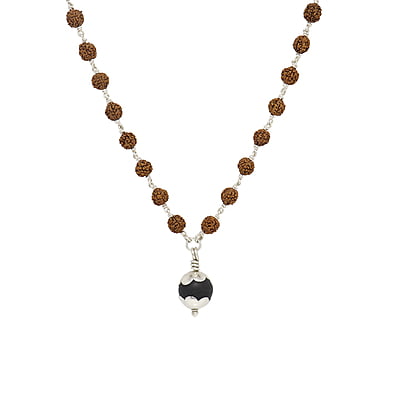 silver tied Ruduracha Mala with Karungali Pendant