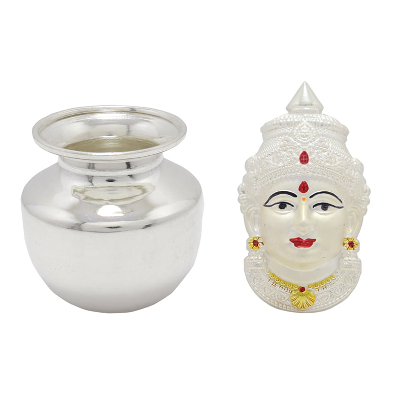 Silver Varalakshmi Face with Kalasam Silver Varalakshmi Face with Kalasam